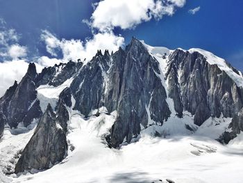 Scenic view of snow covered aiguille du midi against sky