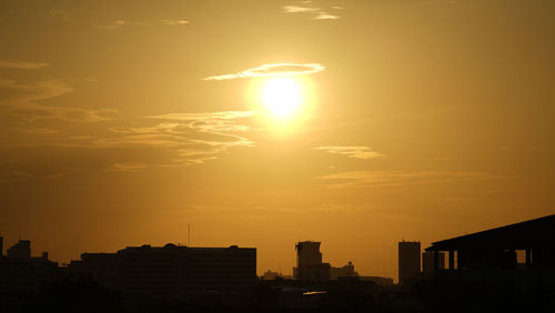 Silhouette buildings against sky during sunset