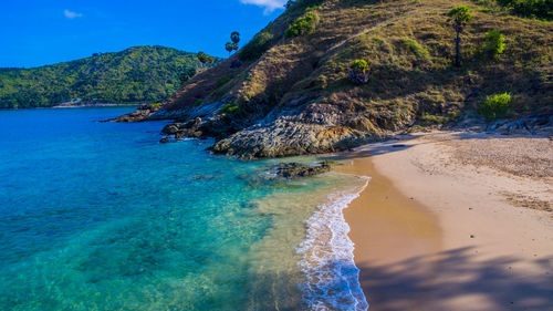 Scenic view of sea shore against sky