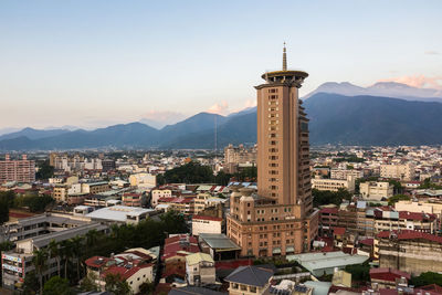 High angle view of buildings in city