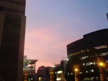 Low angle view of buildings at night