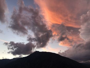 Scenic view of mountains against sky during sunset