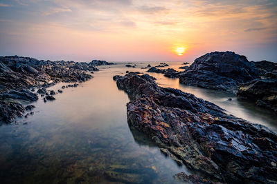 Scenic view of sea against sky during sunset