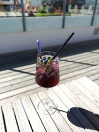 High angle view of drink on table