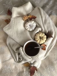 High angle view of coffee on table