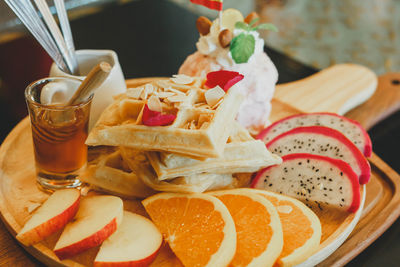 Close-up of drink served on table