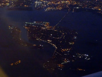Aerial view of illuminated cityscape