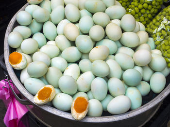 High angle view of candies for sale in market