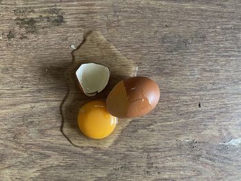 Directly above shot of easter eggs on wooden table