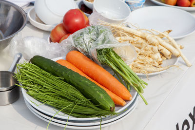 High angle view of serving food in plate