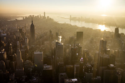 High angle view of buildings in city