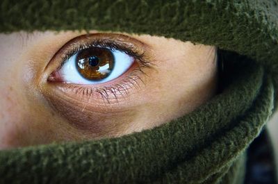 Close-up of portrait of woman wearing mask