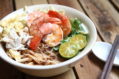 Close-up of meal served in bowl on table