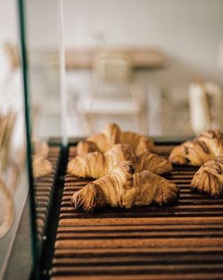 Close-up of croissant for display at bakery