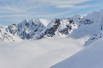 Scenic view of snowcapped mountains against sky