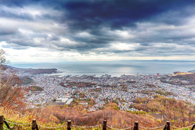 High angle view of townscape against sky