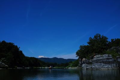 Scenic view of lake against blue sky