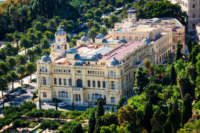 High angle view of buildings in city