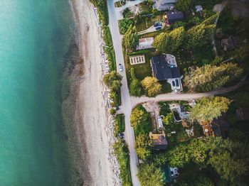 High angle view of road by building in city