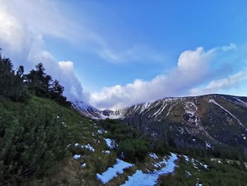 Scenic view of snowcapped mountains against sky