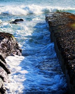 Waves splashing on rocks