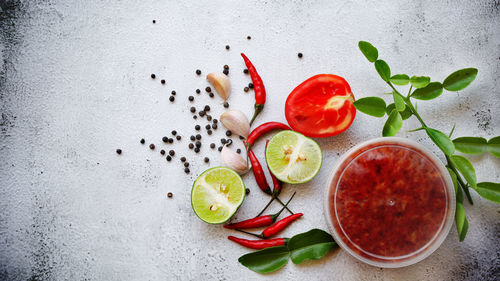Directly above shot of fruits on table