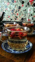 Close-up of tea served on table