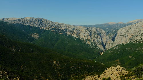 Scenic view of mountains against clear sky