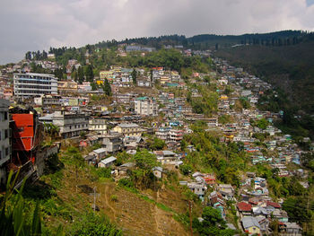 High angle view of townscape against sky