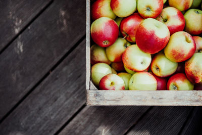 High angle view of apples in container