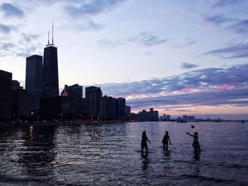 City skyline at sunset