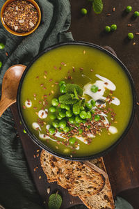 High angle view of food on table