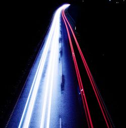 Light trails on road at night