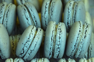 Close-up of macaroons for sale in shop