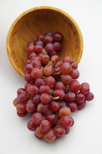 High angle view of grapes in bowl on table