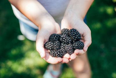 Midsection of girl holding berries