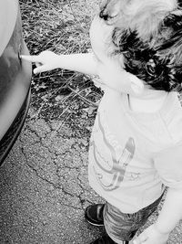 High angle view of girl playing