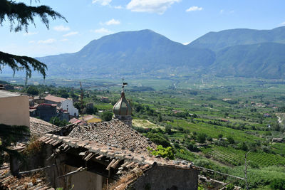 Panoramic view of  of guardia sanframondi, a village in the province of benevento, italy.