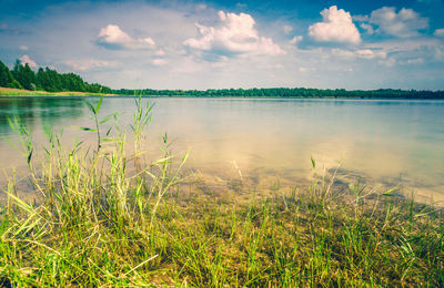 Scenic view of lake against sky