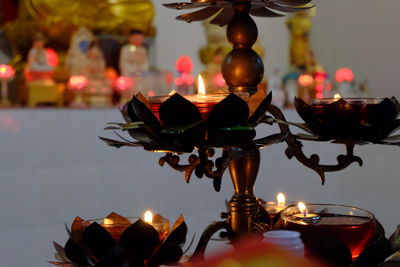 Tea light candles in temple