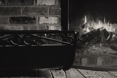 Firewood burning at fireplace