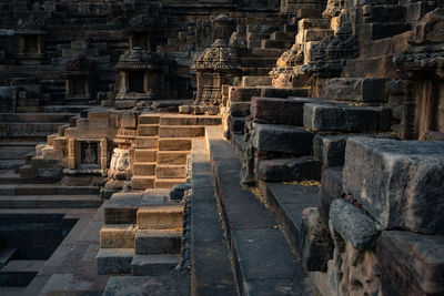 High angle view of staircase of temple