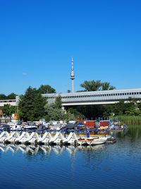 Scenic view of building against clear blue sky