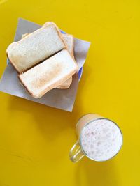 High angle view of breakfast on table