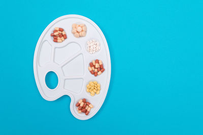 High angle view of breakfast on table