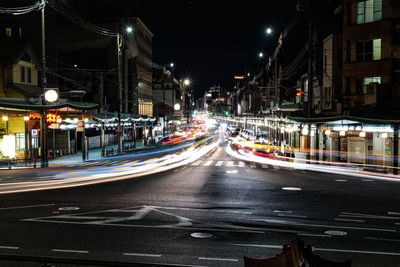 Light trails on city street at night