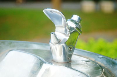 Close-up of water drinking glass on table