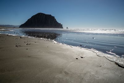 Scenic view of beach against clear sky