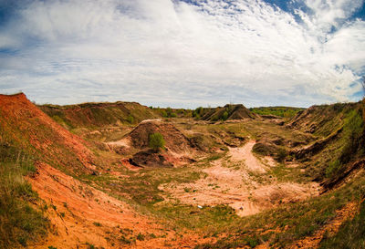 Scenic view of landscape against cloudy sky