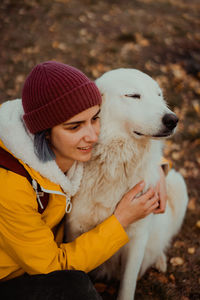 Close-up of a girl and a dog